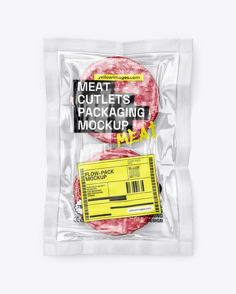 Clear Plastic Flow-Pack with Cutlets Mockup - Flow-Pack Mockups