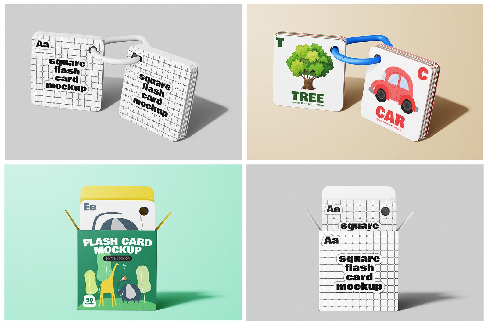 Square Children Flash Card Mockup Set