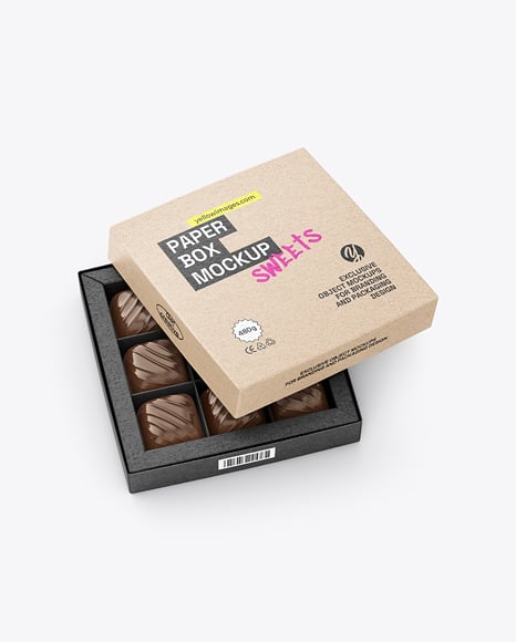 Kraft Paper Box with Chocolate Sweets Mockup - Cardboard box mockup