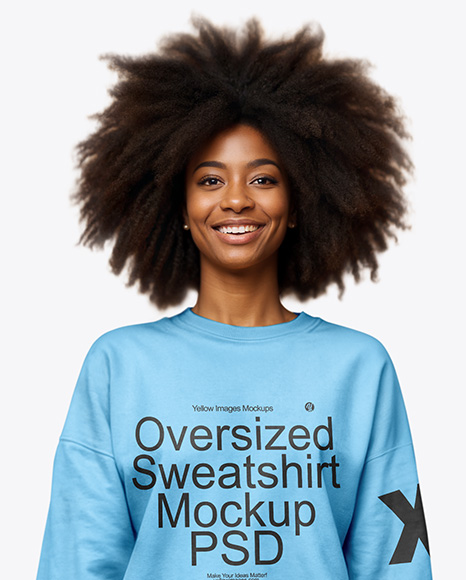 Black Woman Wearing an Oversize Sweatshirt and Jeans Mockup