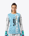 Female Soccer Goalkeeper Wearing Long Sleeve Jersey and Shorts Mockup