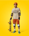 Skater in Protective Gear with Skateboard Mockup