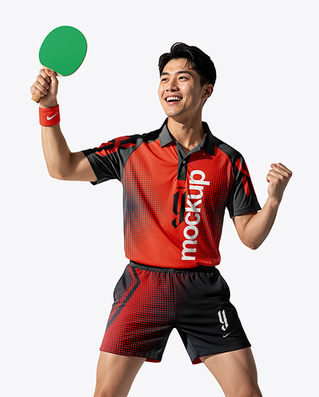 Man Wearing Table Tennis Uniform Mockup - Children's+Uniform+Mockup