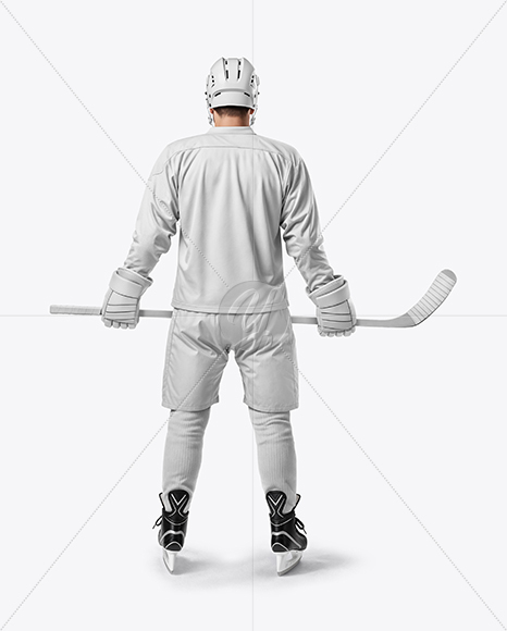 Man Wearing Full Ice Hockey Kit Mockup - Back view