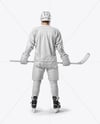 Man Wearing Full Ice Hockey Kit Mockup - Back view