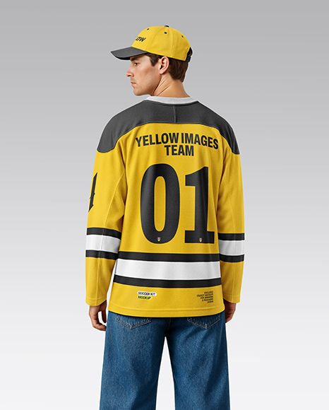 Man Wearing Ice Hockey Jersey Mockup - Back View
