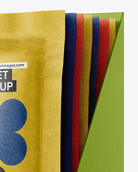 Kraft Sachets in Display Box Mockup
