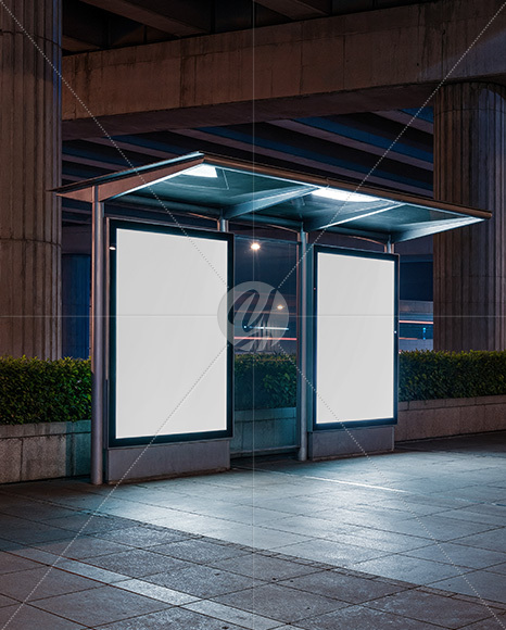 Bus Stop with Posters Mockup