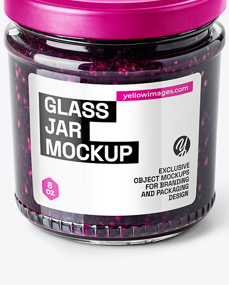 Clear Glass Jar with Blueberry Jam Mockup