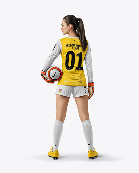 Female Goalkeeper Wearing Long Sleeve Soccer Jersey Mockup - Crew neck mockup