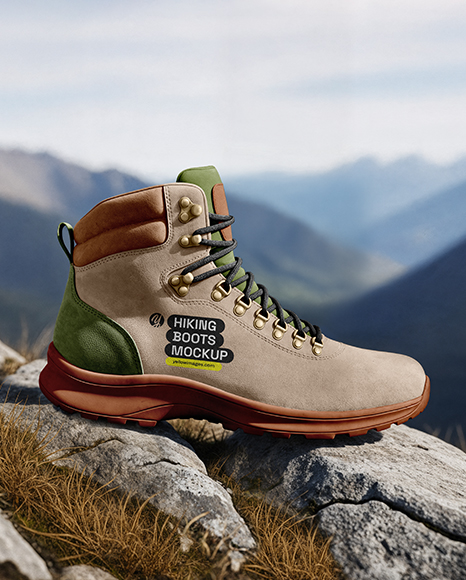 Hiking Boot on Rock Mockup - Shoe mockups