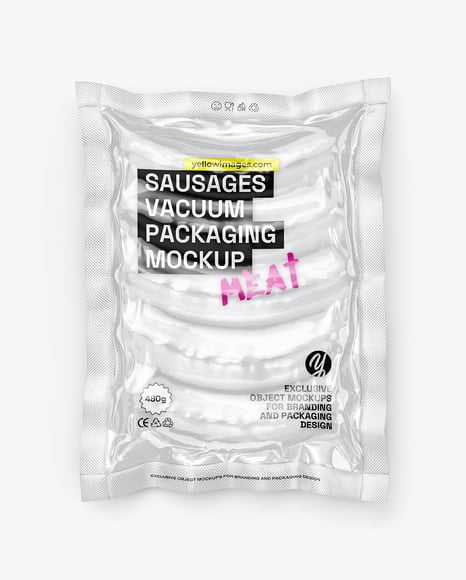 Transparent Clear Plastic Flow-Pack with Sausages Mockup