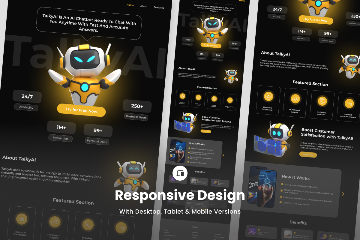 TalkyAI – AI Chat Assistant Landing Page Design Template