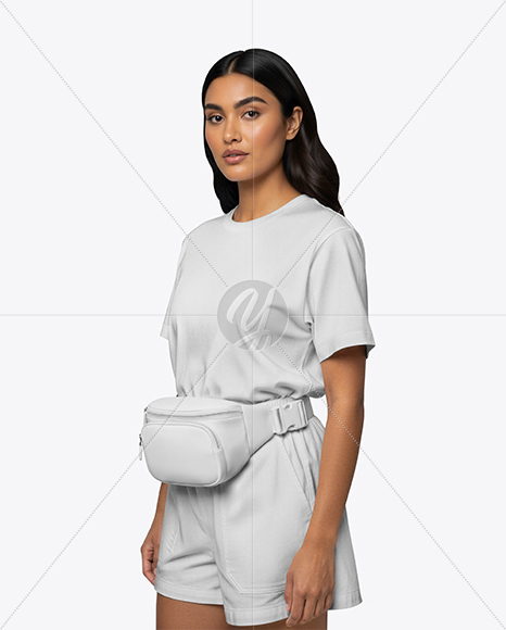 Woman Wearing T-Shirt with Fanny Pack Mockup
