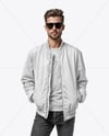 Bearded Man Wearing Bomber Jacket and Jeans Mockup