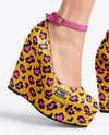 Woman Wearing Skirt and Wedge Heels Mockup