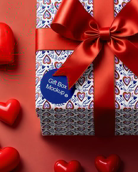 Gift Box with Red Hearts Mockup