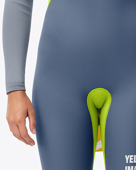 Female Surfer in a Wetsuit with a Shortboard Mockup