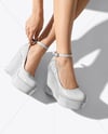 Woman Wearing Wedge Heels Mockup