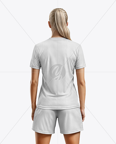 Woman Wearing Soccer V-Neck Jersey and Shorts Mockup