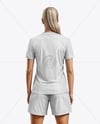 Woman Wearing Soccer V-Neck Jersey and Shorts Mockup