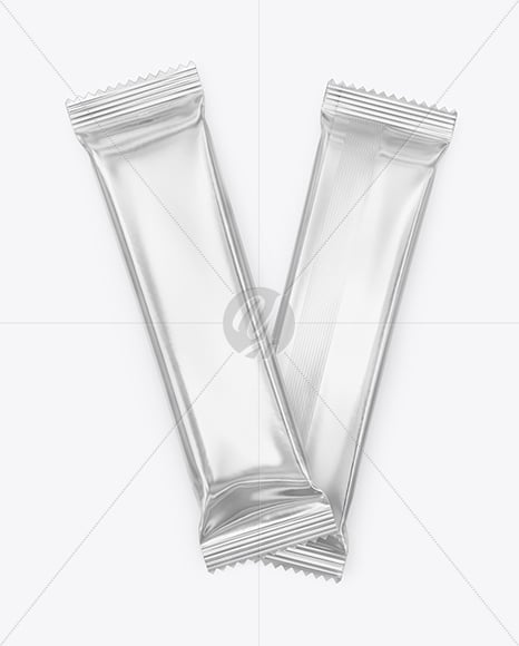 Two Glossy Metallic Stick Sachets Mockup