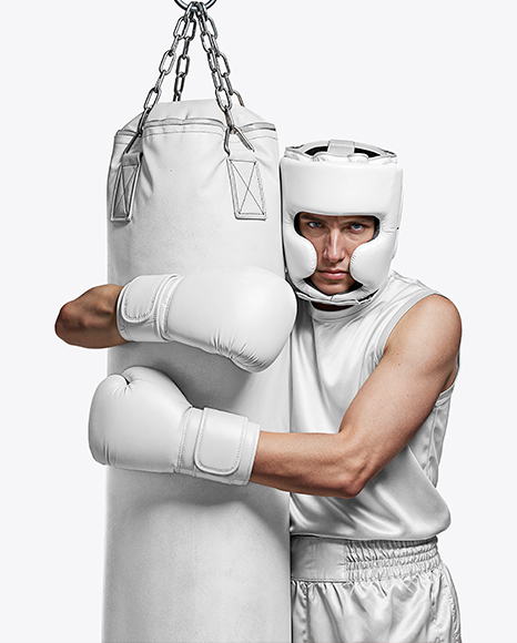 Man Wearing Boxing Uniform with Punching Bag Mockup