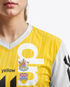 Woman Wearing Soccer V-Neck Jersey and Shorts Mockup