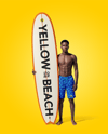 Young Man Wearing Shorts and Holds Surfboard Mockup