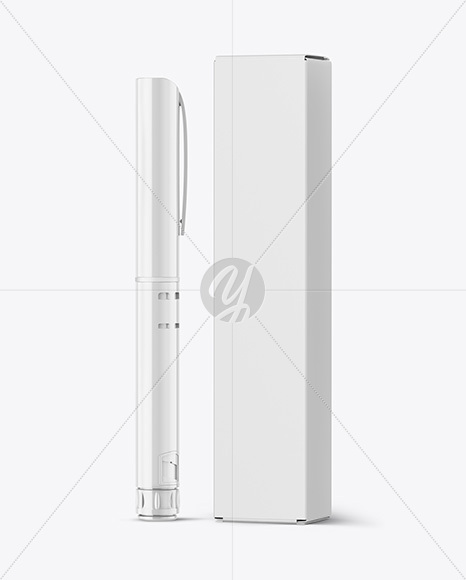 Glossy Insulin Pen with Box Mockup