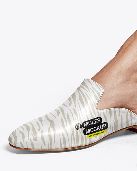 Pair of Leather Mules on Woman's Legs Mockup