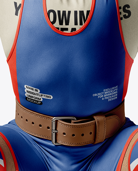 Man Wearing Weightlifing Suit with Barbell Mockup