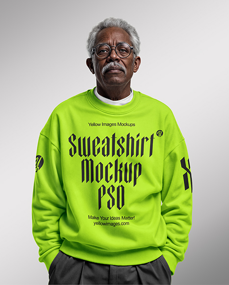 Older Black Man Wearing Sweatshirt and Pants Mockup