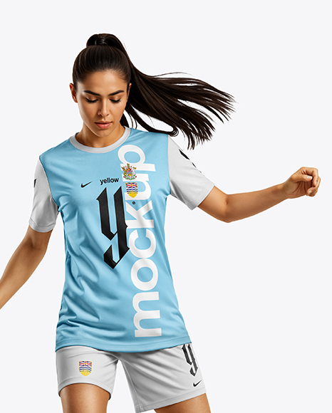 Woman Wearing Soccer Jersey and Shorts Mockup