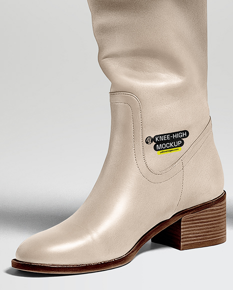 Pair of High-Knee Boots on Women's Legs with Dress Mockup