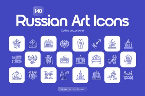 Russian Outline Icons Set - Culture clipart