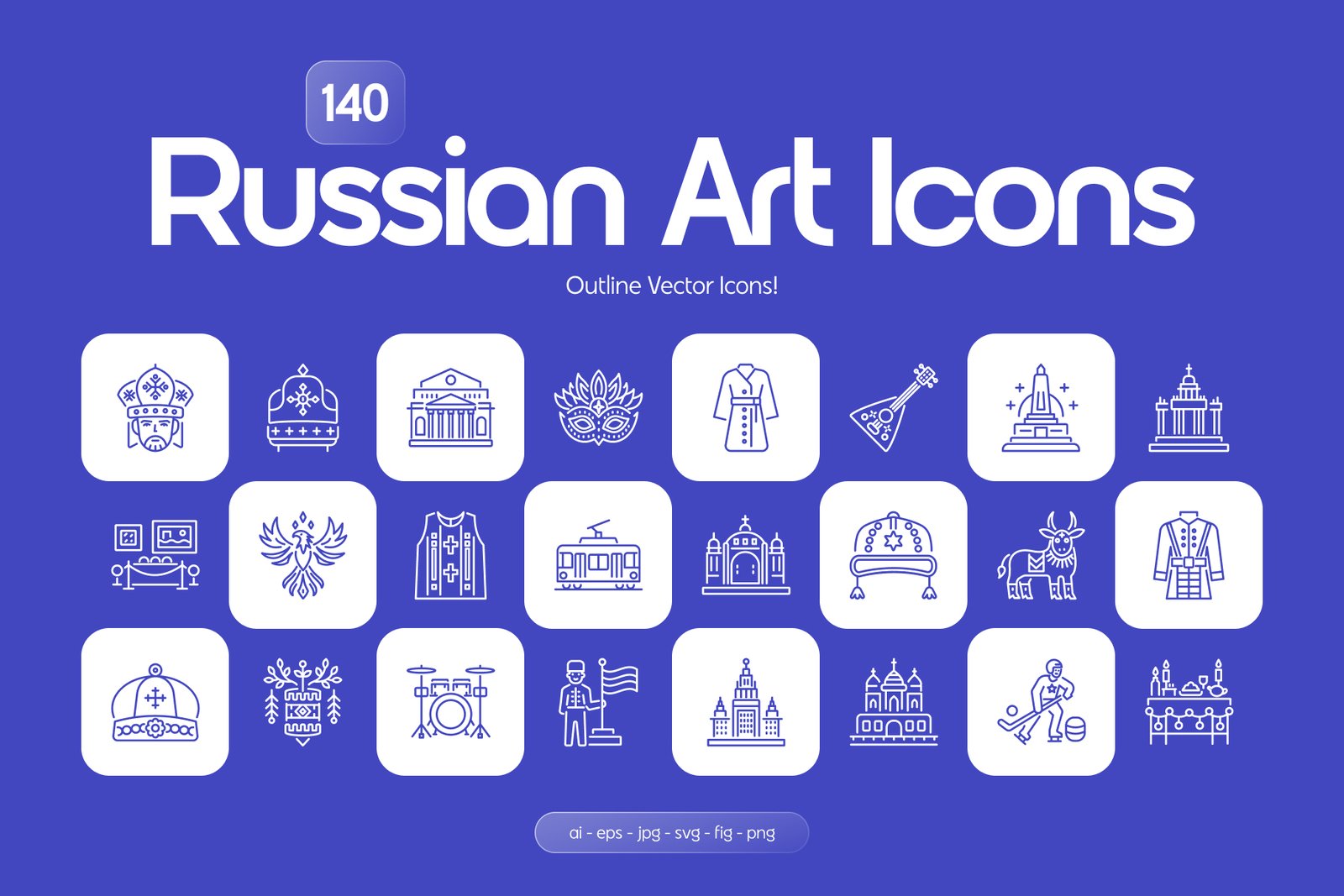 Russian Outline Icons Set