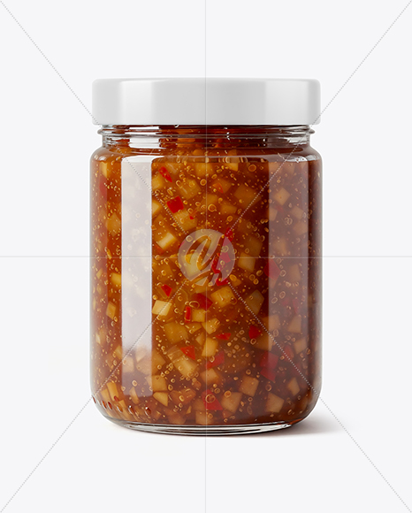 Glass Jar with Sweet Relish Sauce Mockup