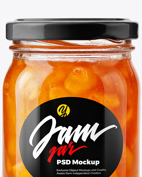 Clear Glass Jar with Peach Preserves Mockup