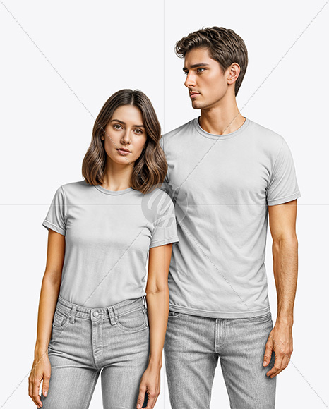 Young Couple Wearing T-shirt and Jeans Mockup