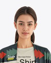 Young Woman Wearing Cardigan and T-Shirt Mockup