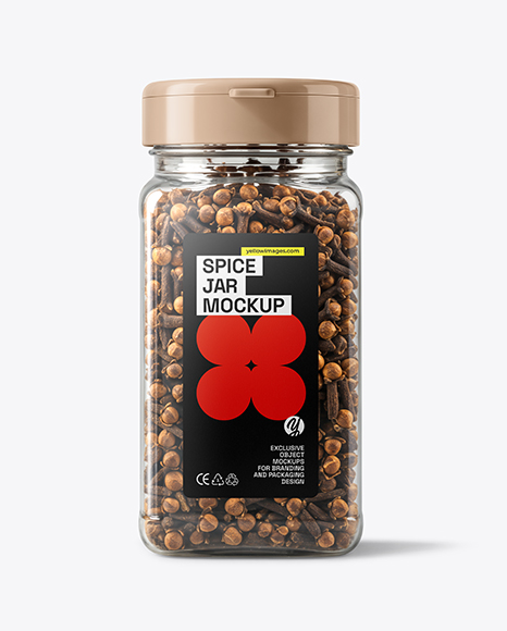 Square Plastic Jar with Whole Cloves Mockup - Realistic mockups