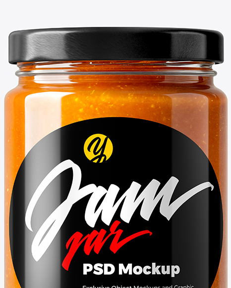 Clear Glass Jar with Apricot Jam Mockup