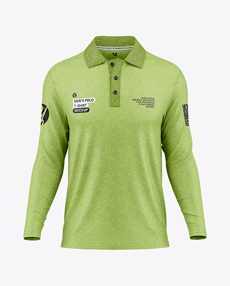 Men's Heather Long Sleeve Polo Shirt Mockup - Front View - White long sleeve mockup