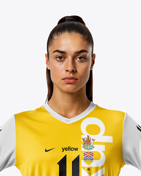Woman Wearing Soccer Jersey and Shorts Mockup