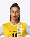 Woman Wearing Soccer Jersey and Shorts Mockup