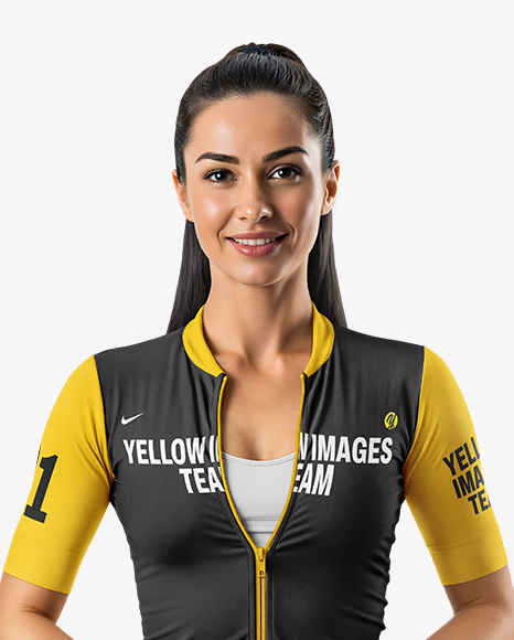 Woman Wearing Cycling Jersey and Bib Shorts Mockup