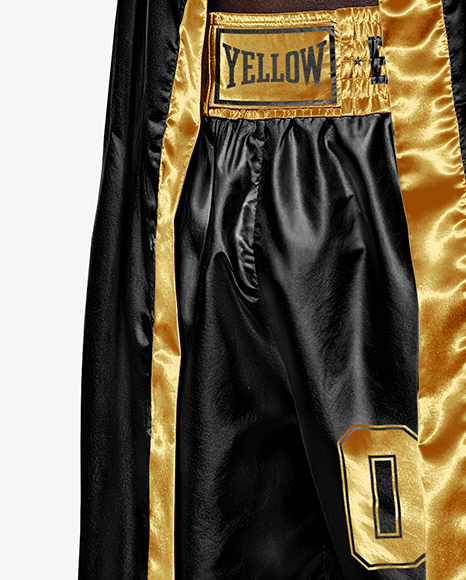 Black Man Wearing Boxing Kit with Robe and Shorts Mockup