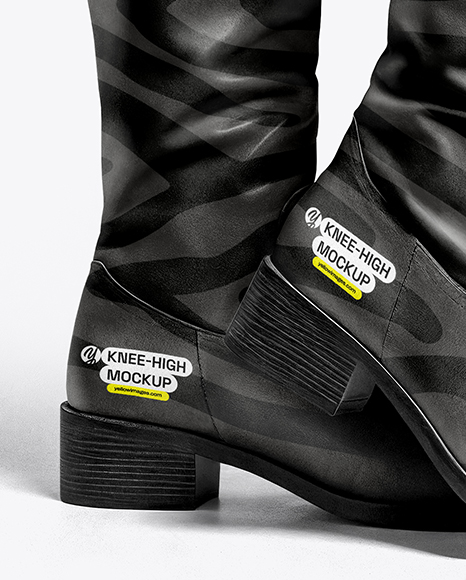 Pair of High-Knee Boots on Women's Legs with Skirt Mockup
