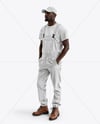 Afro-American Man Wearing a Bib Overalls and T-Shirt Mockup